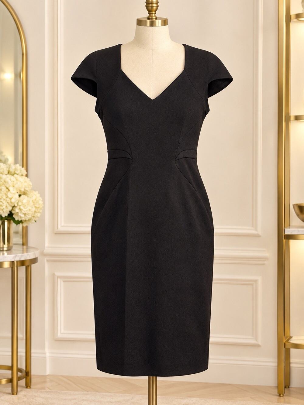 ZAC Zac Posen Nina V Neck Pencil Knee Length Black Dress Size 6